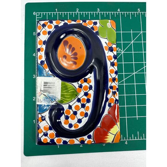Talavera Number 9 or 6 Mexican Folk Art Pottery‎ Hand Painted Tile - Picture 6 of 6